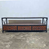 Metal Factory Industrial Indian Solid Wood Tv Unit Media 150x45x50 cm